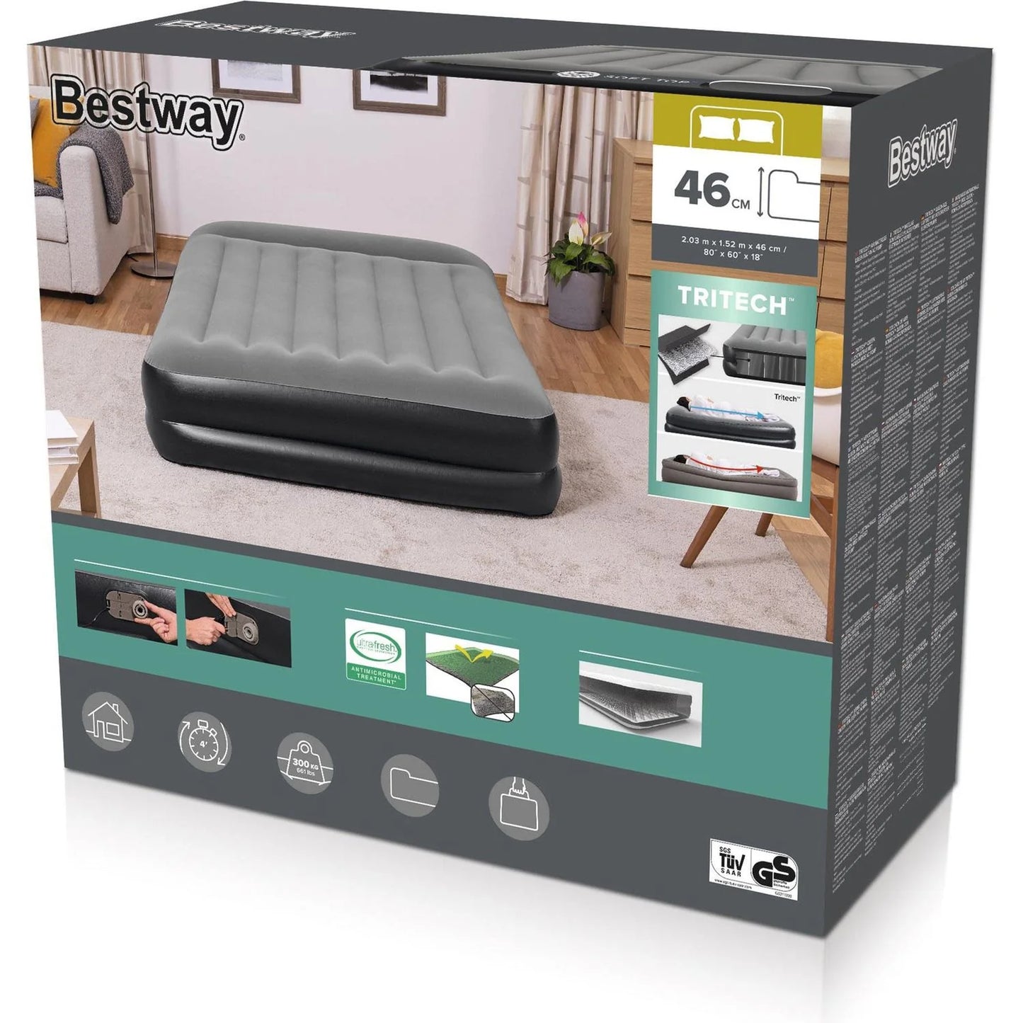 Materasso Matrimoniale Gonfiabile Bestway Tritech 203x152x46 cm con Pompa Integrata – Portata 300 kg