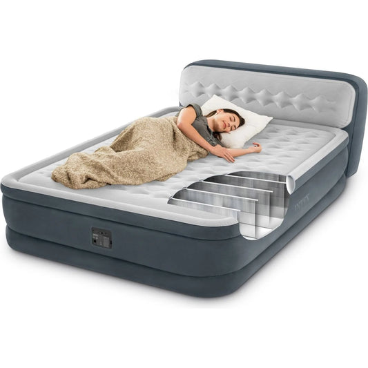 Materasso Gonfiabile Matrimoniale Intex Dura-Beam Deluxe con Testiera – 236x152x86 cm – Pompa Integrata