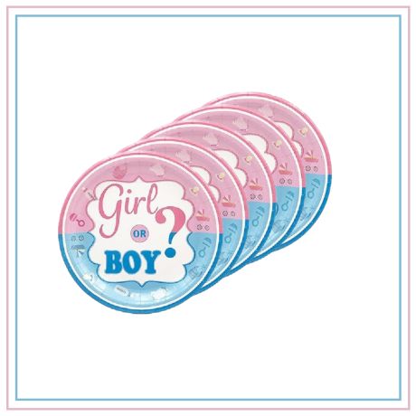 PIATTI per FESTA Gender Reveal BOY or GIRL in Carta Monouso - Pezzi 6 - dimensioni 18cm e 23cm