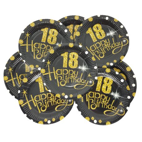 Compleanno 18° Nero - 6 Piatti Monouso