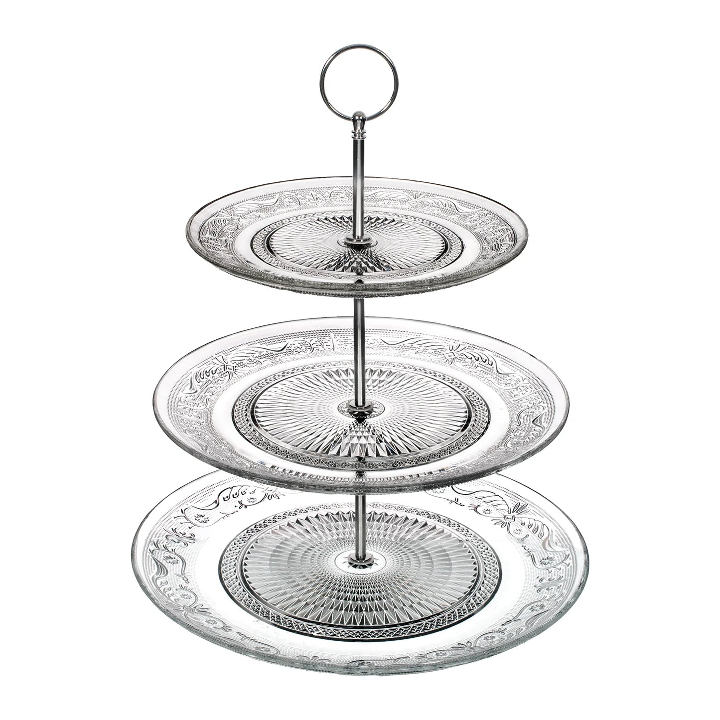 Alzata Porta Dolci 3 Piani in Vetro – Linea Patisserie – Ø20/25/29 cm – H 34,5 cm