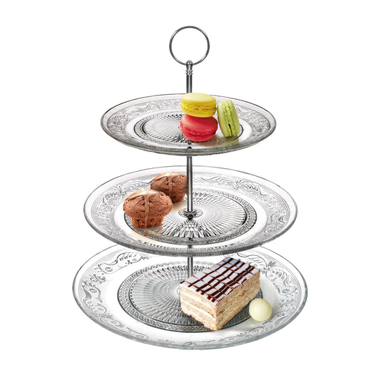 Alzata Porta Dolci 3 Piani in Vetro – Linea Patisserie – Ø20/25/29 cm – H 34,5 cm