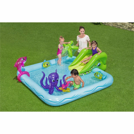 Parco Giochi Gonfiabile Acquario con Scivolo e Spruzzatore – 239x206 cm