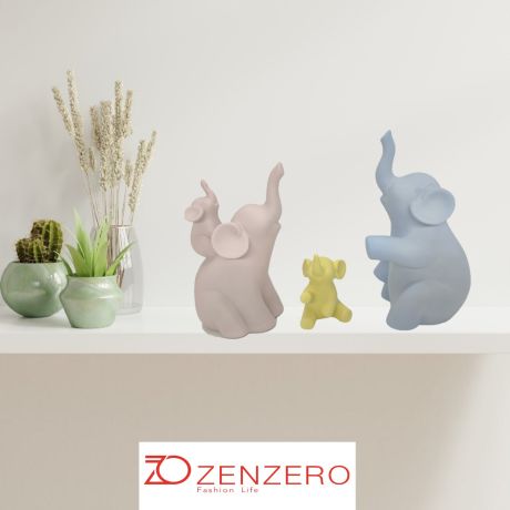 Famiglia di Elefanti Portafortuna in Porcellana