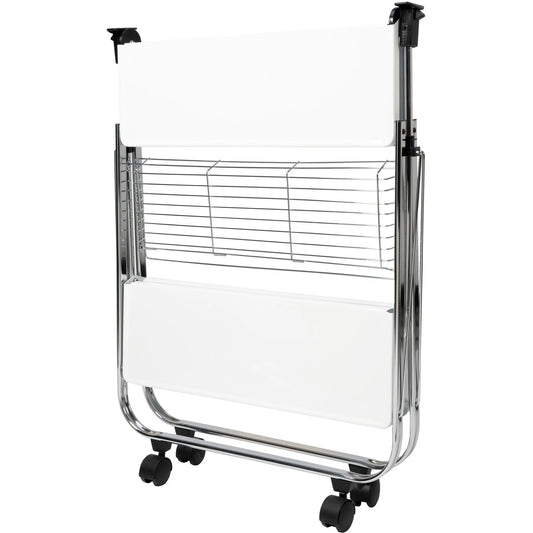 Carrello Multiuso Pieghevole Karry&Go con 2 Ripiani e Cestello – Bianco 70x68x40 cm