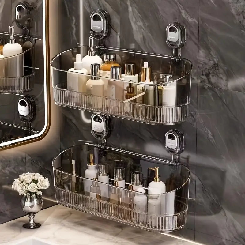 Set 2 Mensole Bagno con Ventosa – Piccola e Grande, Trasparenti