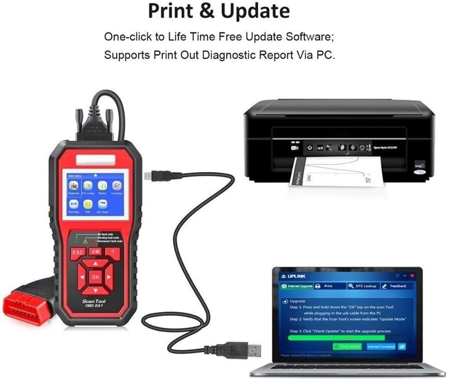 Scanner Diagnostico Auto OBD2 2 in 1 con Display LCD e Funzione Stampa – Multilingua