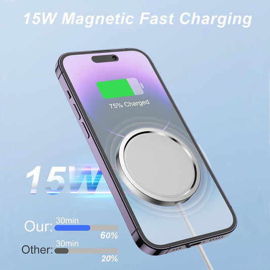 Caricatore Wireless Magnetico 15W con Attacco USB-C – Compatibile MagSafe per iPhone 12, 13, 14, 15 e AirPods – Ricarica Rapida e Sicura
