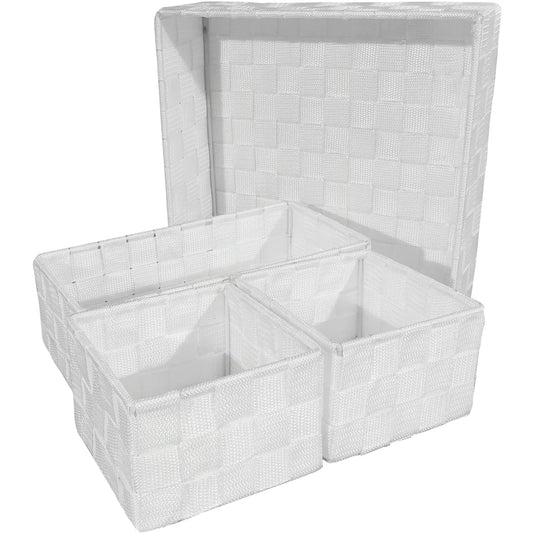Set Contenitori Organizer 4 Pezzi in Polipropilene Bianco – Ceste Salvaspazio per Casa e Ufficio