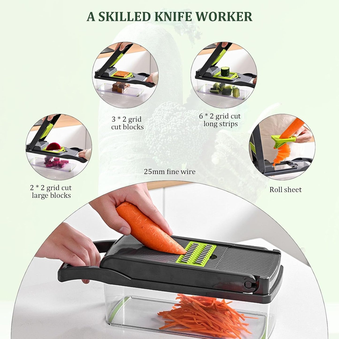 Mandolina 10 in 1 Tagliaverdure con Lame in Acciaio e Filtro