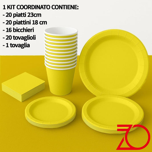 Kit Festa Giallo – Set Monouso da 77 Pezzi Colorato e Allegro