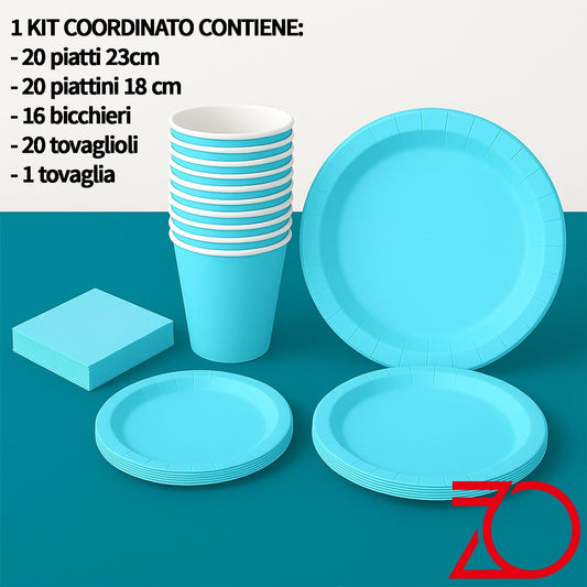 Kit Coordinato Festa Azzurro – 77 Pezzi Eleganti Monouso