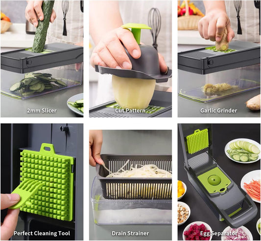 Mandolina 10 in 1 Tagliaverdure con Lame in Acciaio e Filtro