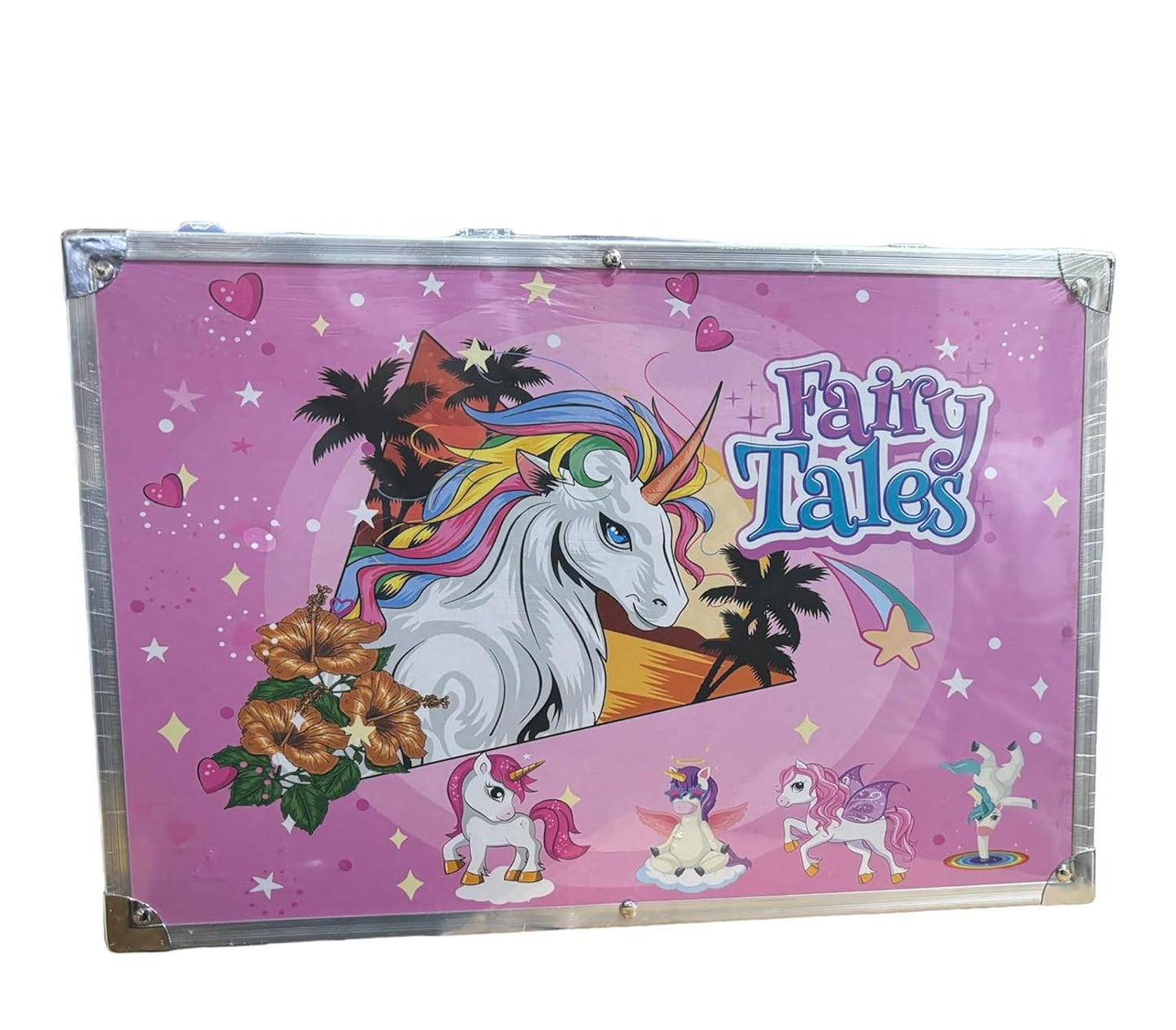 Valigetta Set Disegno Bambini 144 Pezzi – Matite, Pennarelli, Pastelli, Acquerelli e Accessori – 3 Modelli (Unicorno, Astronauta, Fairy Tales)