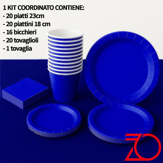 Kit Coordinato Festa Blu Elettrico – Set Completo 77 Pezzi Monouso