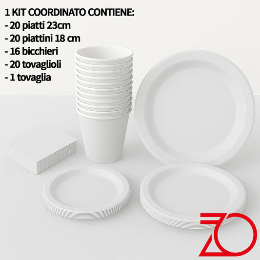 Kit Coordinato Festa Bianco Totale – Set 77 Pezzi Minimal Chic