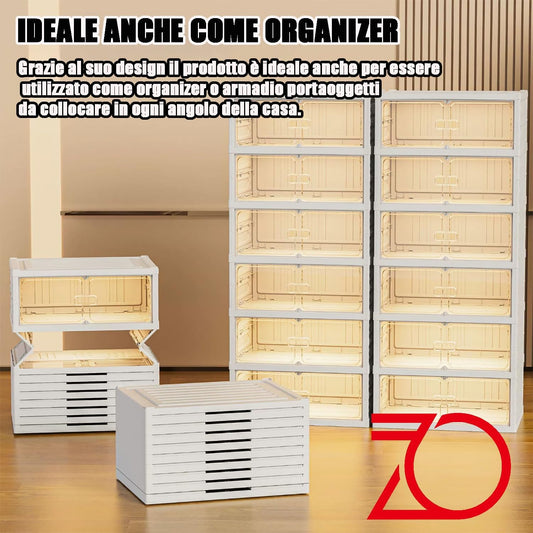 Scarpiera pieghevole a 6 ripiani in plastica con Doppie Ante