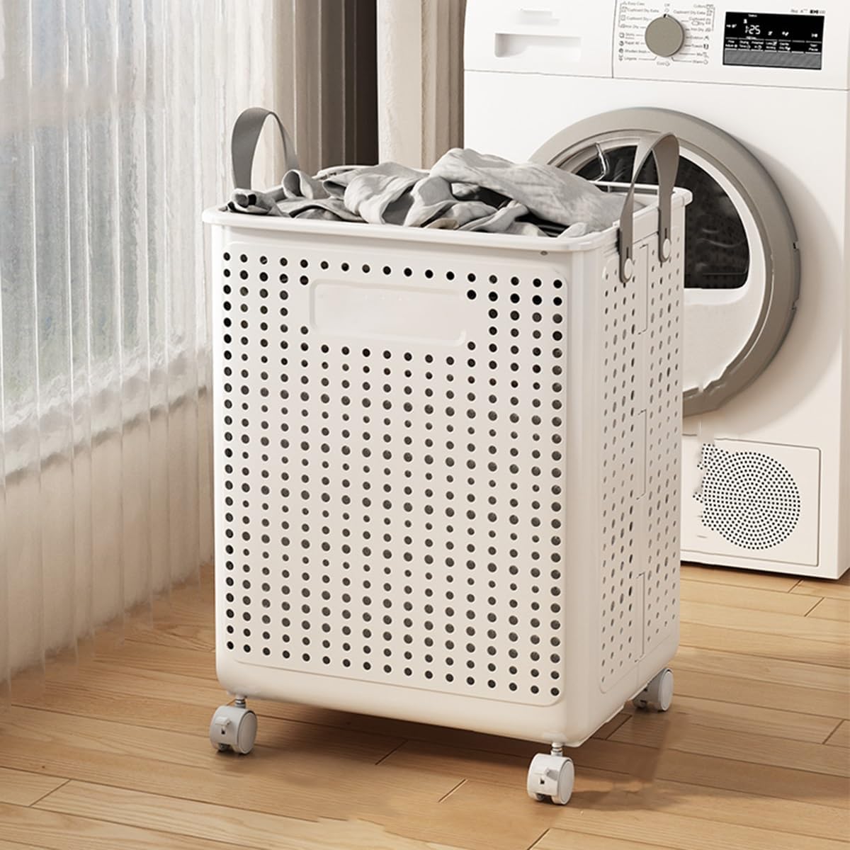 Cesto Portabiancheria Pieghevole con Ruote 45cm – Cesta Lavanderia Salvaspazio con Manici, Design Traspirante, Contenitore Bucato per Casa Bagno Camera