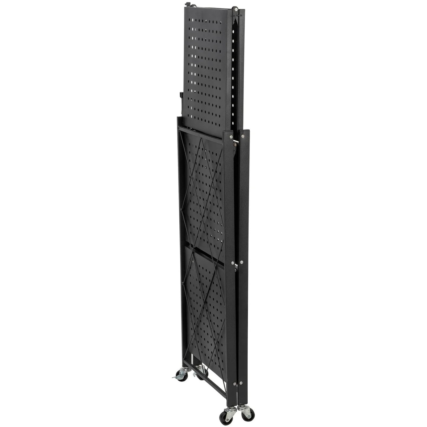 Scaffale Pieghevole Nero con 3 Ripiani in Metallo e Ruote – 87x71x34 cm