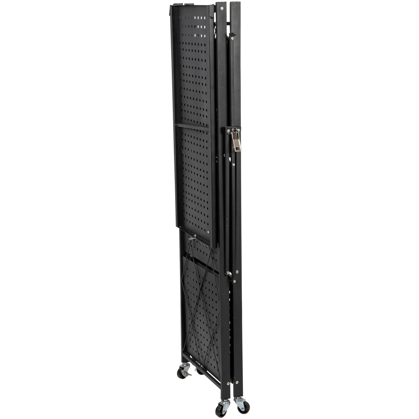 Scaffale Pieghevole Nero in Metallo con 4 Ripiani e Ruote – 124x71x34 cm