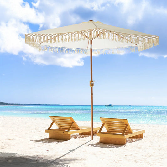 OMBRELLONE VINTAGE Ø270 CM CON FRANGE – TUBO IN ACCIAIO E MANOVELLA