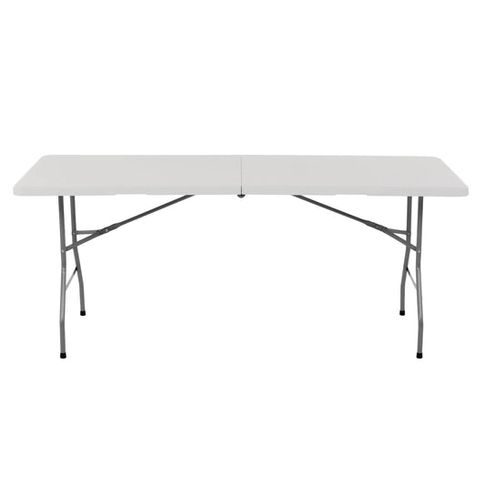 Tavolo Richiudibile da Giardino 180x70 cm – Bianco, Pieghevole a Valigetta con Maniglia