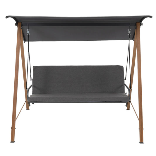 Dondolo da Giardino 2 Posti – Struttura Effetto Legno, Tetto Grigio in Poliestere