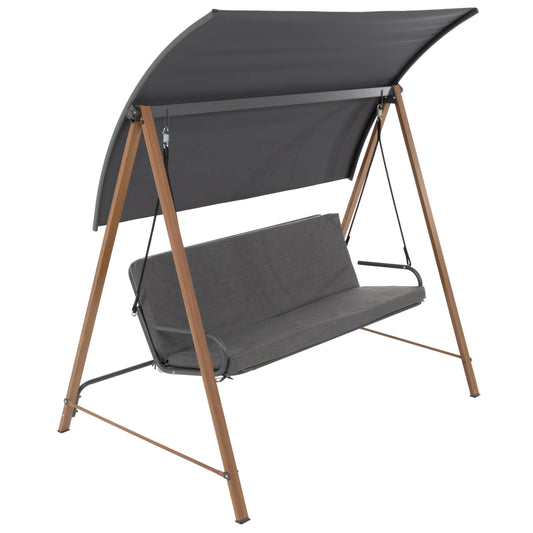 Dondolo da Giardino 2 Posti – Struttura Effetto Legno, Tetto Grigio in Poliestere