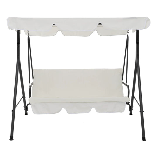 Dondolo 3 Posti da Giardino – Struttura in Acciaio Antracite con Cuscini Ecrù, 300 kg