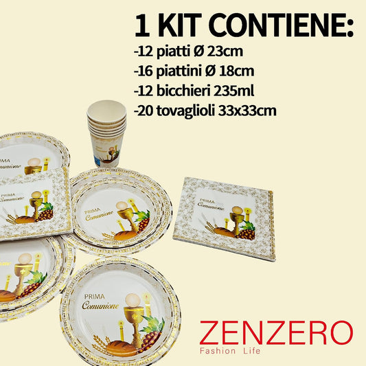 Kit Tavola Prima Comunione – 60 Pezzi con Piatti, Bicchieri e Tovaglioli Dorati