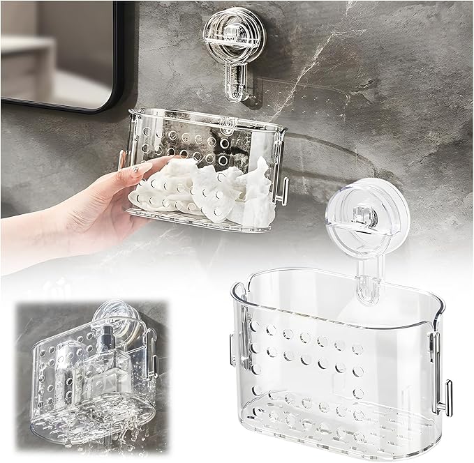 Set 2 Mensole Bagno con Ventosa – Piccola e Grande, Trasparenti