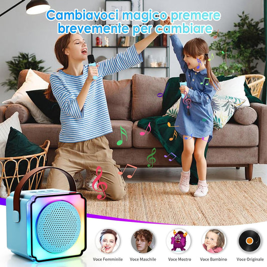 Cassa Karaoke Bluetooth con Microfono Wireless, LED Colorati, Voce Cambiabile, Speaker HIFI – Portatile per Feste e Famiglia