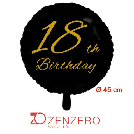 Palloncino per FESTA 18° Compleanno in Mylar - disponibile Nero e Oro - Ø 45 cm