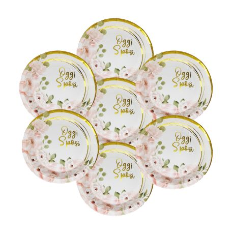 Piatti per FESTA Matrimonio Oggi Sposi Rosa e Oro in Carta Monouso - dimensioni 18cm e 23cm)