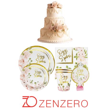 Piatti per FESTA Matrimonio Oggi Sposi Rosa e Oro in Carta Monouso - dimensioni 18cm e 23cm)