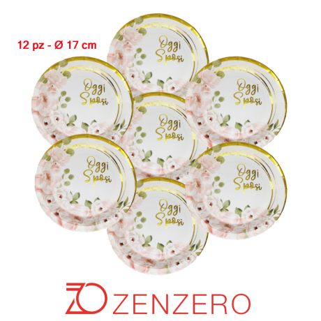 Piatti per FESTA Matrimonio Oggi Sposi Rosa e Oro in Carta Monouso - dimensioni 18cm e 23cm)