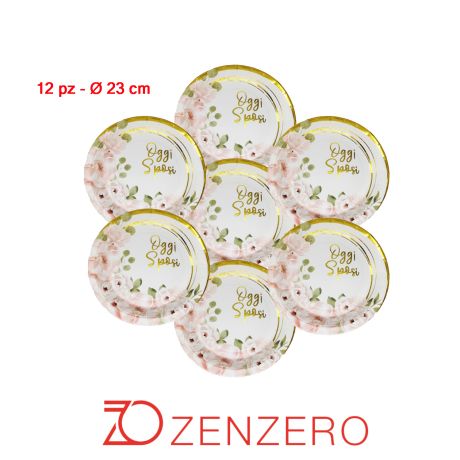 Piatti per FESTA Matrimonio Oggi Sposi Rosa e Oro in Carta Monouso - dimensioni 18cm e 23cm)