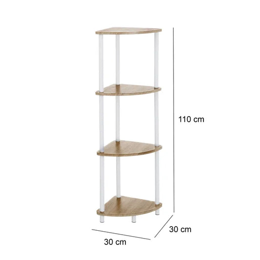 Scaffale Angolare a 4 Ripiani – Struttura in Legno e Metallo, 110 cm