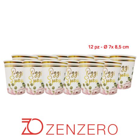 Bicchieri per FESTA Matrimonio Oggi Sposi Rosa e Oro in Carta Monouso - Pezzi 12