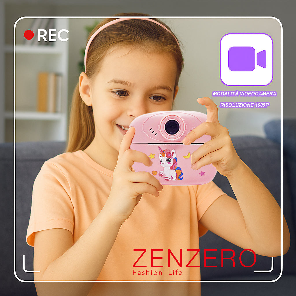 Macchina Fotografica Istantanea per Bambini con Stampa Termica – Schermo LCD, Giochi, MP3, Video HD 1080p – 32GB Inclusa