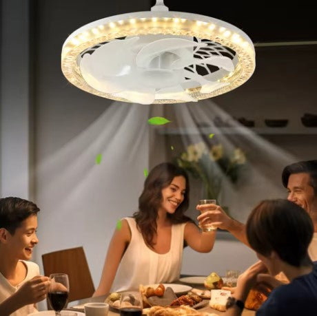 Ventilatore da Soffitto LED 48W con Attacco E27 – Luce Dimmerabile, Telecomando, 4 Velocità, Aromaterapia, Silenzioso – Diametro 30 cm