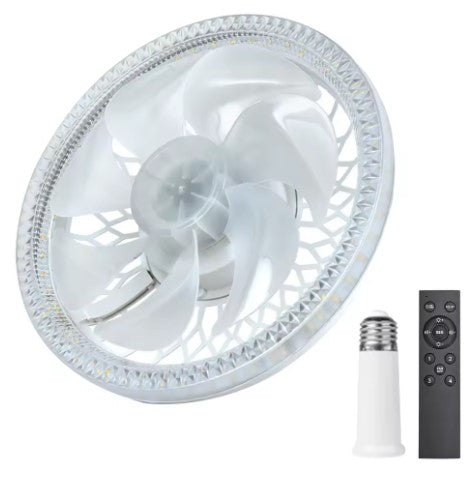 Ventilatore da Soffitto LED 48W con Attacco E27 – Luce Dimmerabile, Telecomando, 4 Velocità, Aromaterapia, Silenzioso – Diametro 30 cm