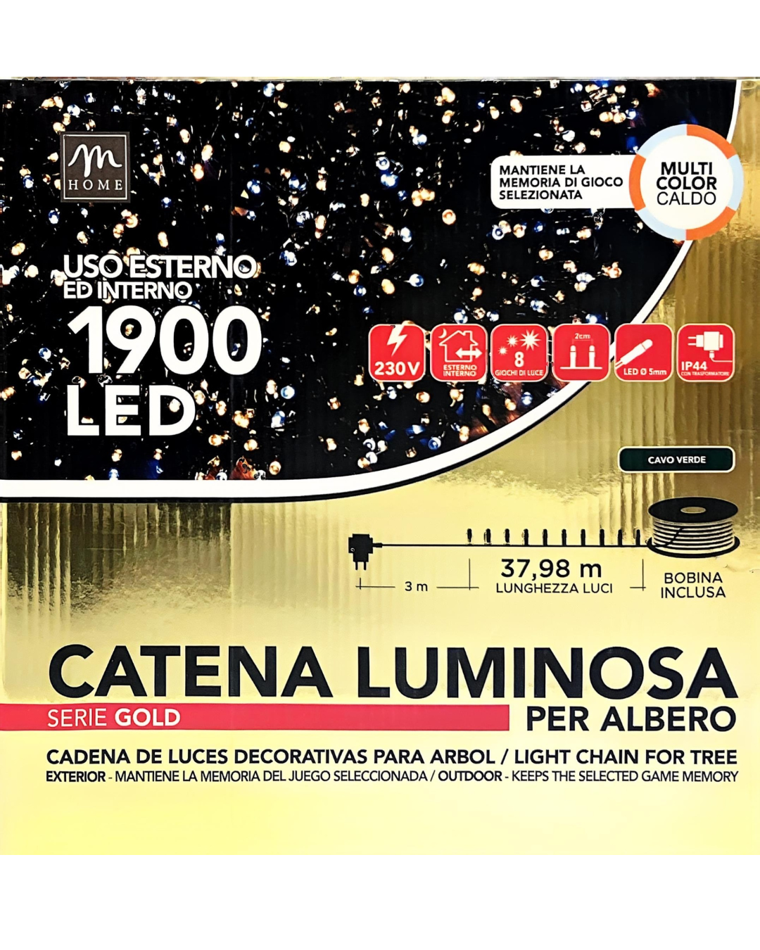 Catena Luminosa 1900 LED Multicolor Caldo – 37,98 m
