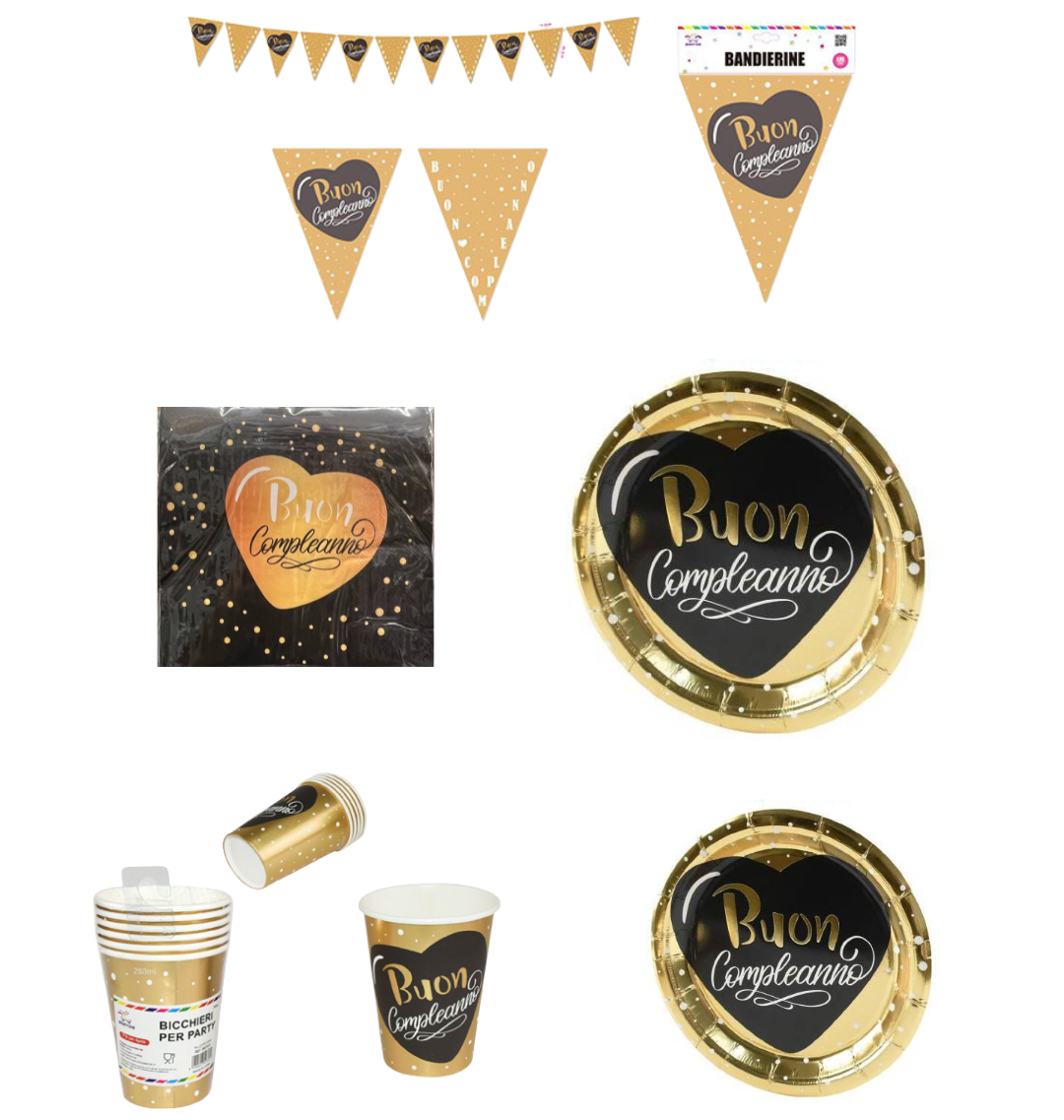 Kit Decorazioni Festa Buon Compleanno - Oro e Nero