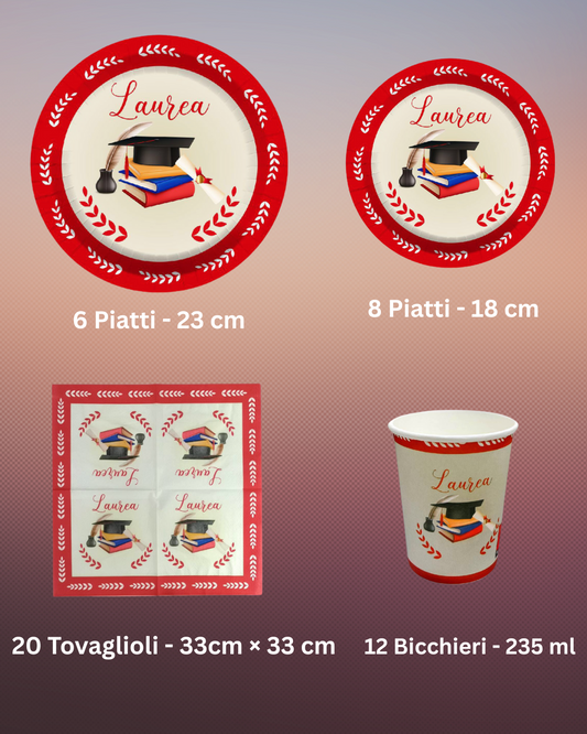 Kit coordinato per festa di laurea con piatti, bicchieri e tovaglioli eleganti