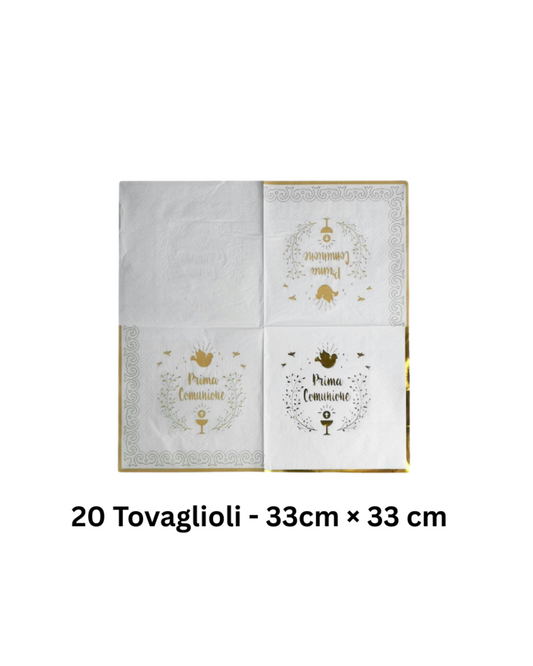 Kit decorativo per Prima Comunione con piatti, bicchieri e tovaglioli eleganti