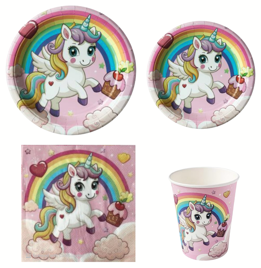 Set Festa Unicorno Arcobaleno – Piatti, Bicchieri e Tovaglioli (46 Pezzi)