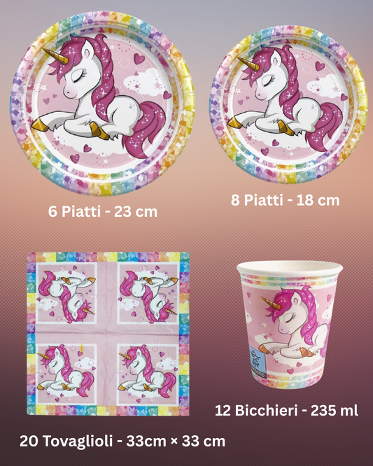 Kit decorativo con unicorno rosa e arcobaleno per feste a tema