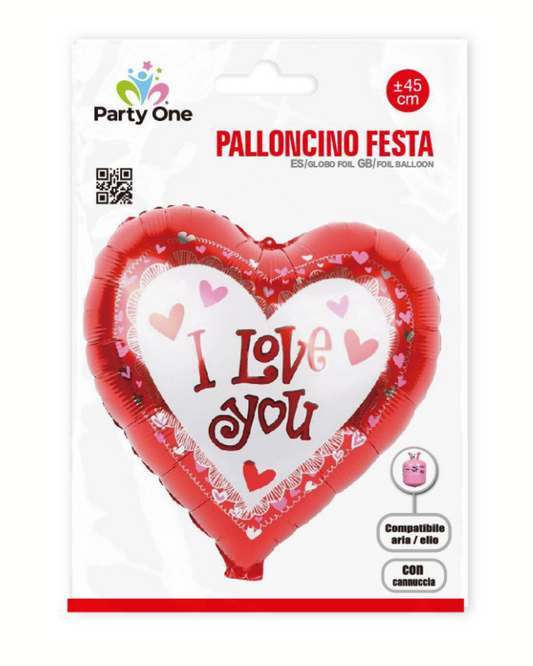 Palloncino a Cuore "I Love You" - 45 cm, Rosso