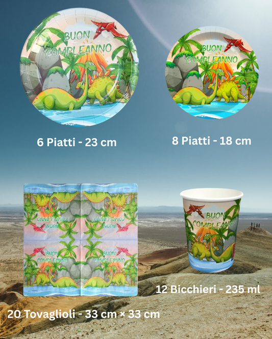 Kit Decorazioni Festa a Tema Dinosauri – Piatti, Bicchieri e Tovaglioli "Buon Compleanno"